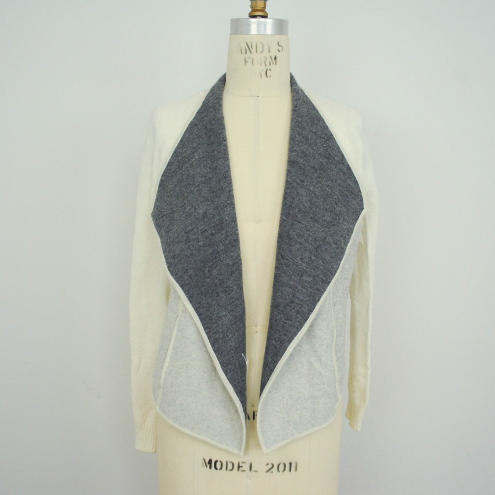 LOFT Sweater Open Front Cardigan Colorblock Wool